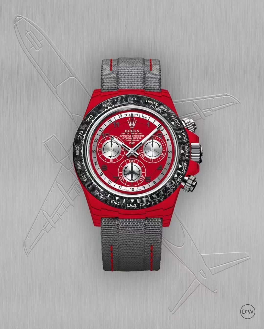 (image for) Rolex Daytona Noob Factory Carbon Fibre Cosmograph 40X12.4mm 4130 Movment Red Dial Exceptional Replica 1:1