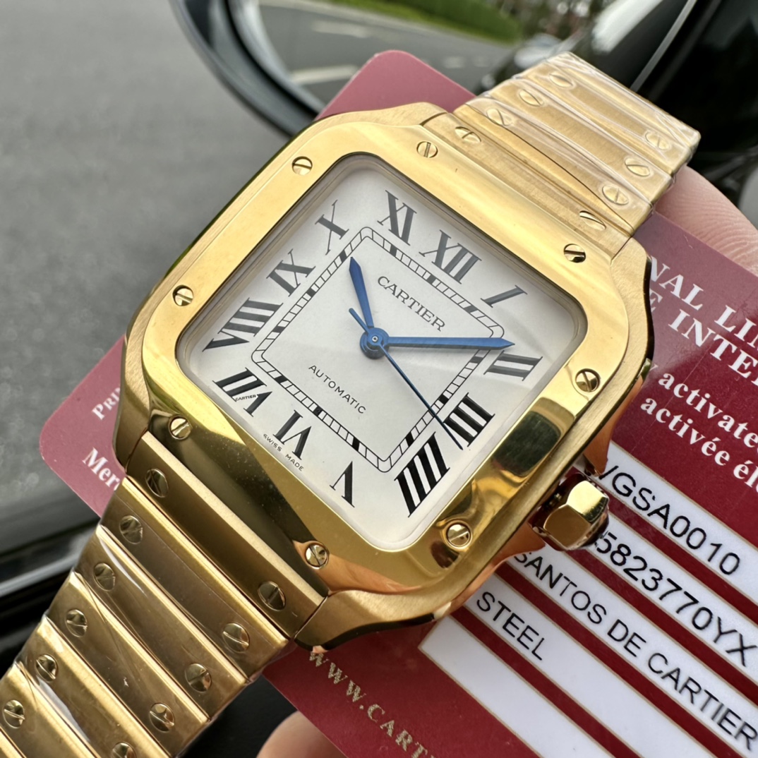 (image for) Cartier Santos WoMens Gold Case White Detail 35.1MM Steel Strap
