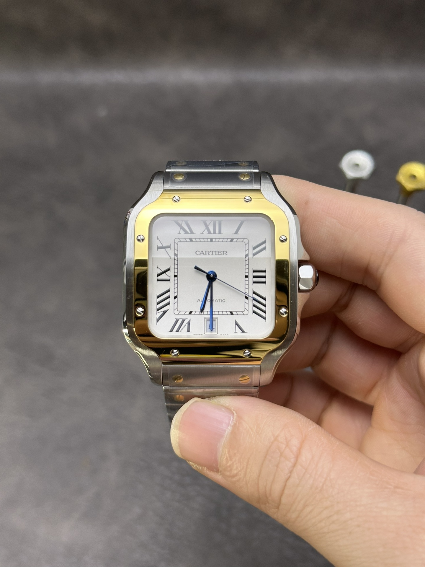 (image for) BV factory Cartier Santos Mens Watches White Details Gold and Silver 39.8MM 316L Steel Strap and add leather strap