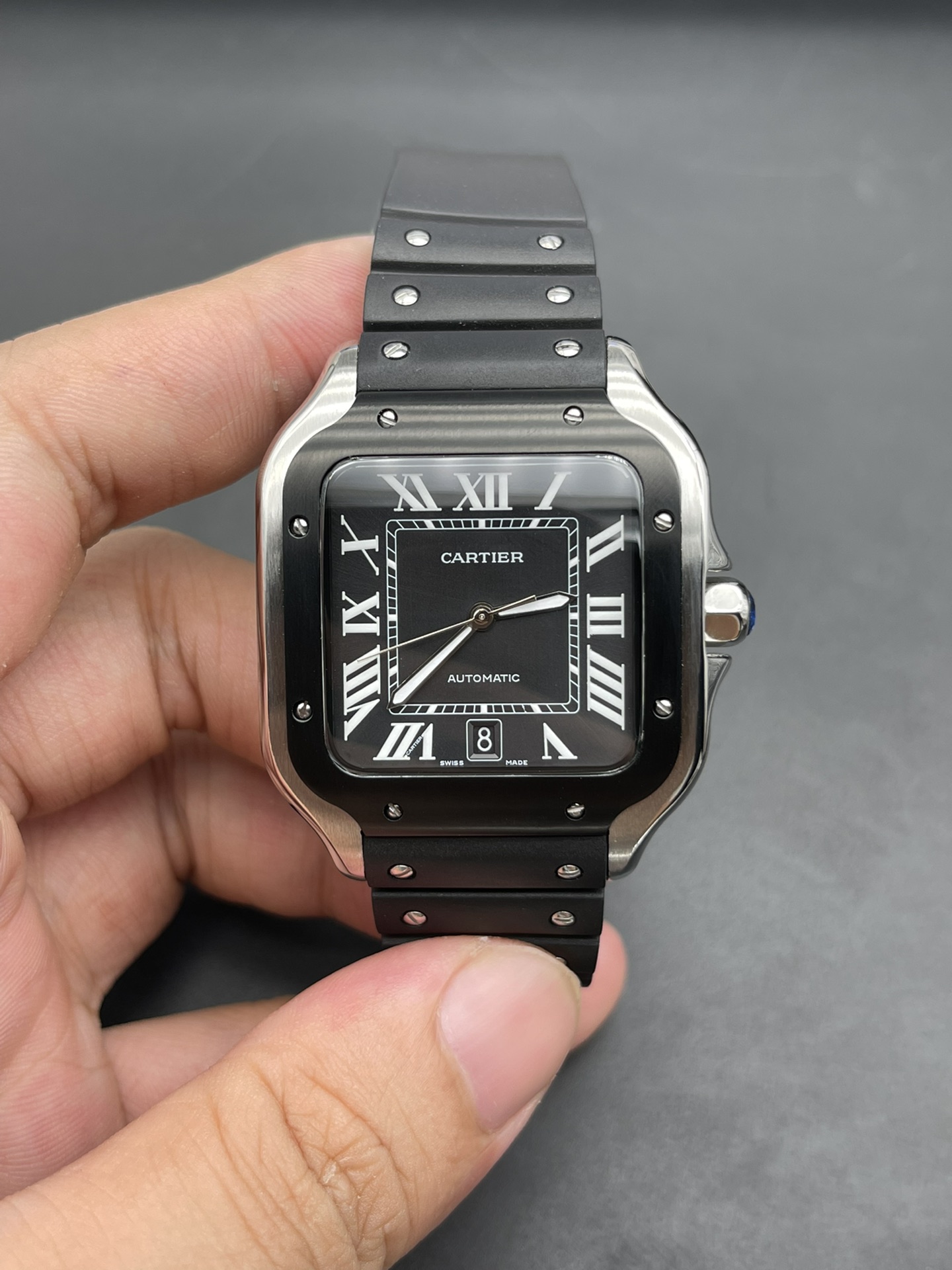 (image for) Cartier Santos Mens Black Case Black Details 39.8MM Rubber Strap