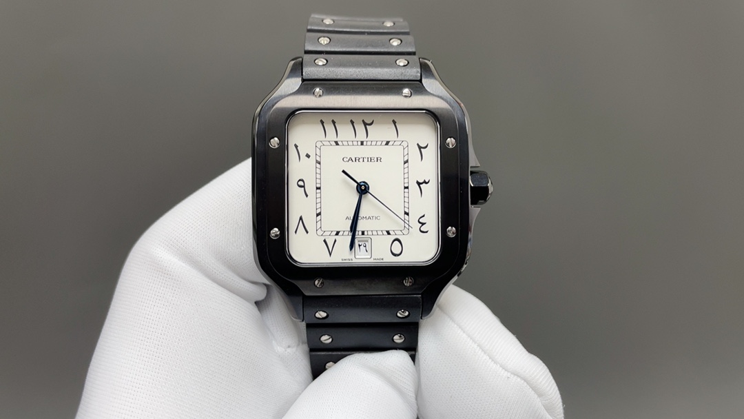 Cartier Santos Mens Watches White Details 39.8MM Rubber And Leather Strap
