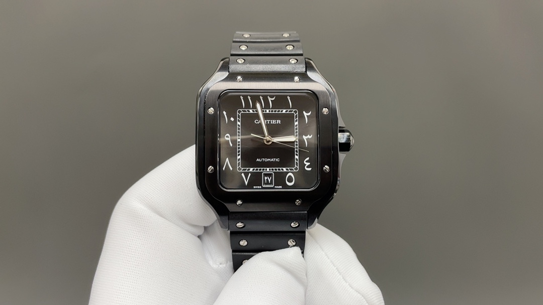 Cartier Santos Mens Watches Black Details 39.8MM Rubber And Leather Strap