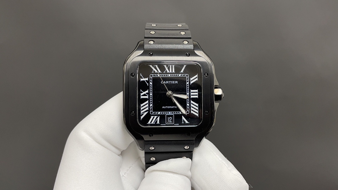(image for) Cartier Santos Mens Black Details 39.8MM Rubber Strap