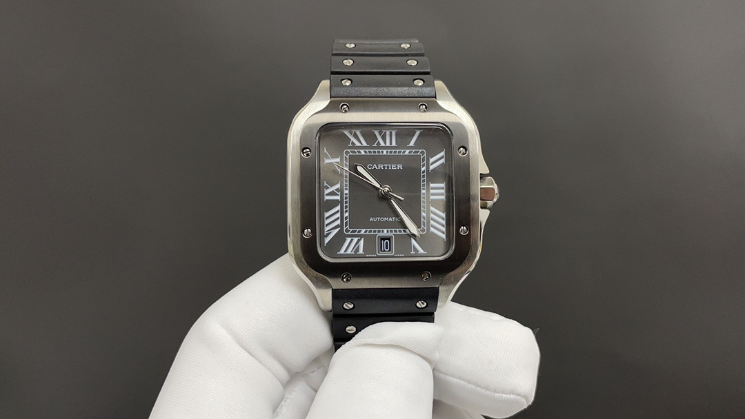 (image for) Cartier Santos Mens Black And Silver Black Details 39.8MM Rubber Strap
