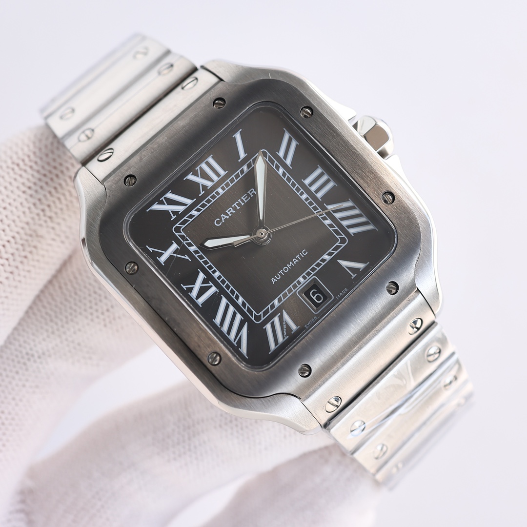 (image for) Cartier Santos Mens Black Case Black Detail 39.8MM Steel Strap