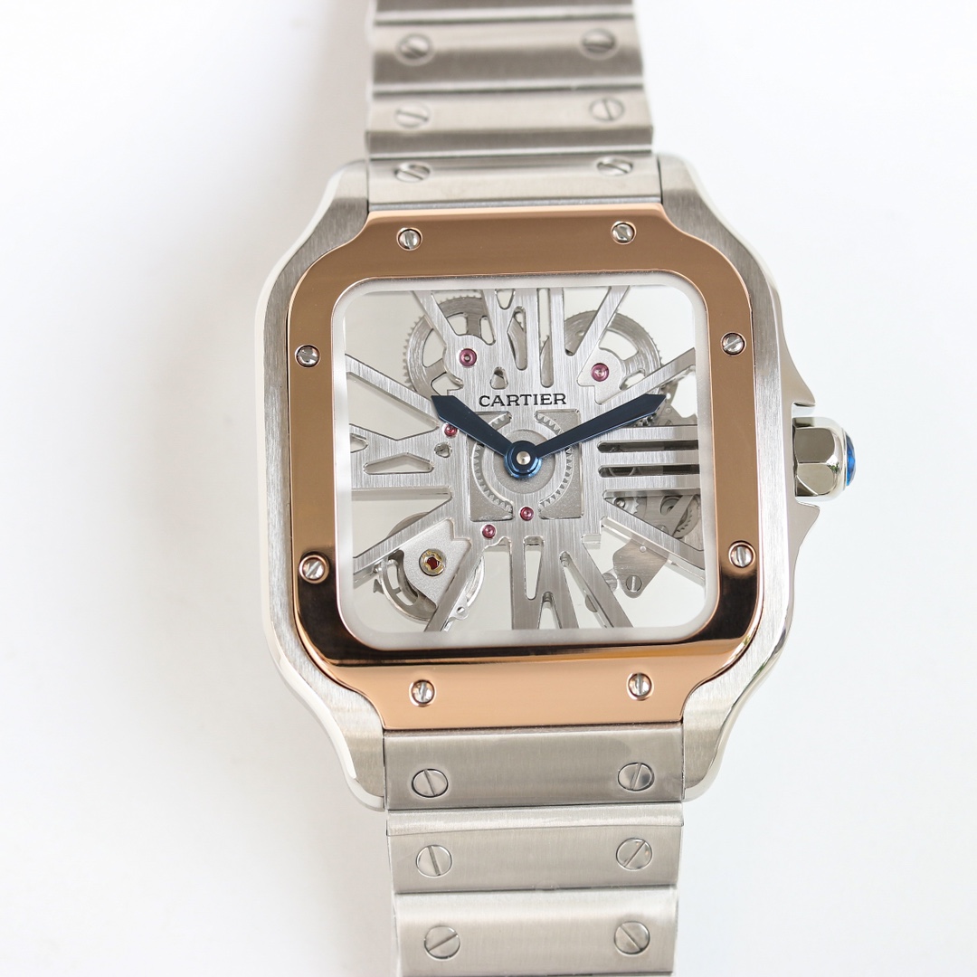 (image for) Cartier Santos Mens Gold Case Hollowed Detail 39.8MM Leather Strap