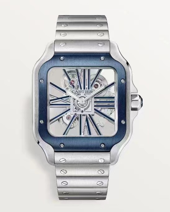 (image for) Cartier Santos Mens Blue Case Hollowed Detail 39.8MM Steel Strap